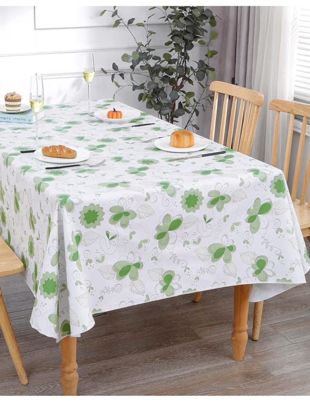 Heavy Duty Vinyl Tablecloth Flannel Backing Waterproof FLORAL & LEAF 60x84”
